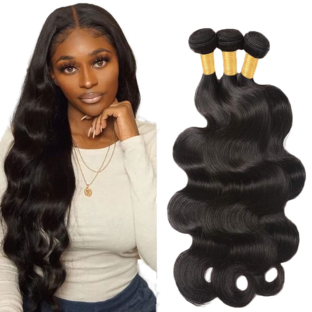 Body Wave Bundles Human Hair Bundles 22 24 26 Inch #1B Natural Black Color Body Wave 3 Bundle Unprocessed Brazilian Virgin Weave Hair Extensions 50 Gram Per Bundle for Black Women