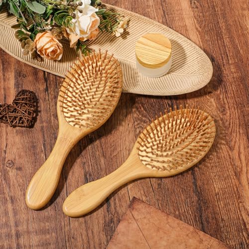 Wanmu 6-Piece Bamboo Paddle Hair Brush Set - Anti-Static Detangling Brushes