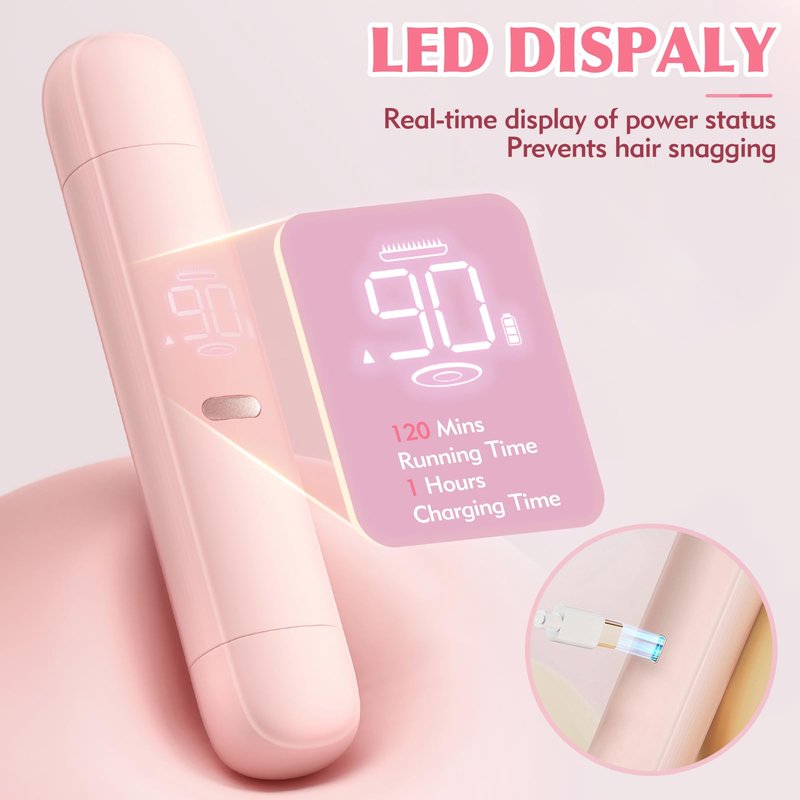 Bikini Trimmer for Women, 2 in 1 Electric Razor for Women Body Underarm Pubic Hair, Rechargeable LED Display Electric Trimmer