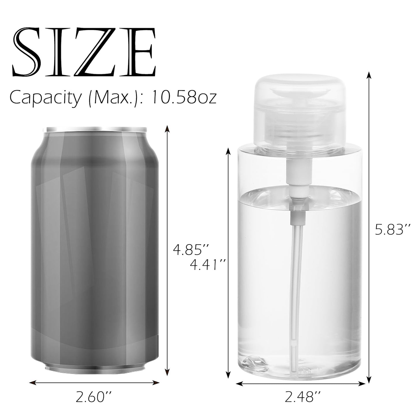 RAMFIYN 10oz Acetone Pump Dispenser 3 Pack Plastic Alcohol Push Down Dispenser with Labels Refillable Alcohol Pump Dispenser Bottle Empty Nail Polish Remover Bottle