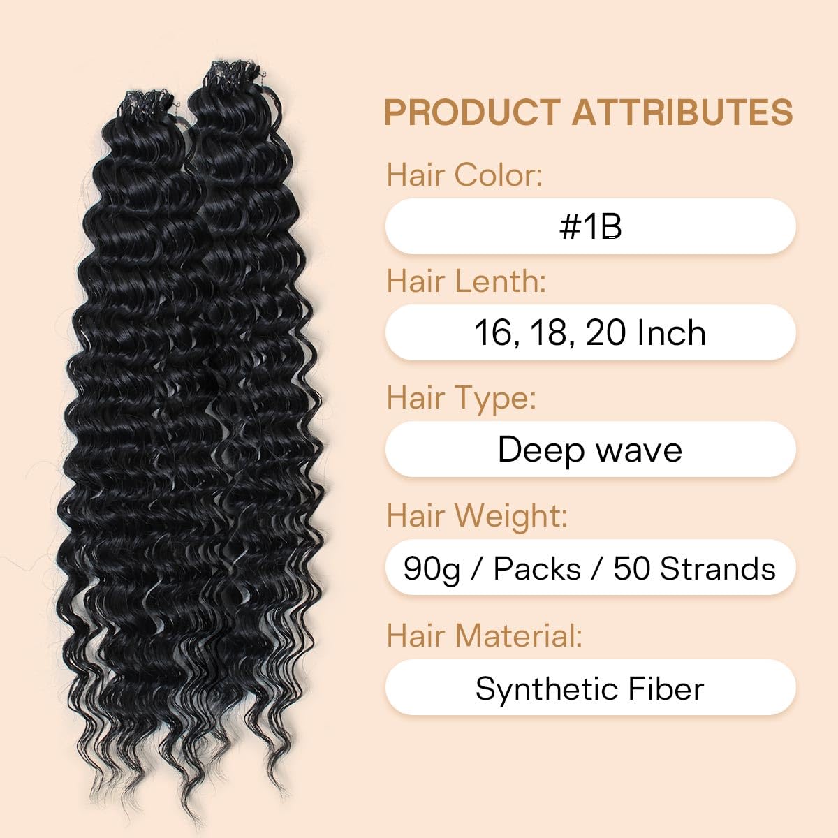 Feather Crochet Hair Extensions - 18 Inch Invisible Curly Deep Wave | 100 Strands Natural Black
