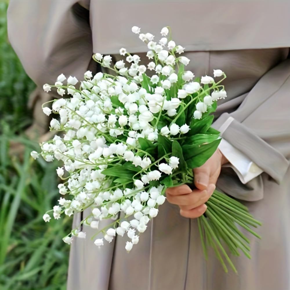 10Pcs Lily of The Valley Plastic Orchid Flower Artificial Bellflower DIY Wedding Bouquet Household Vase Table Party Decoration (10PCS)