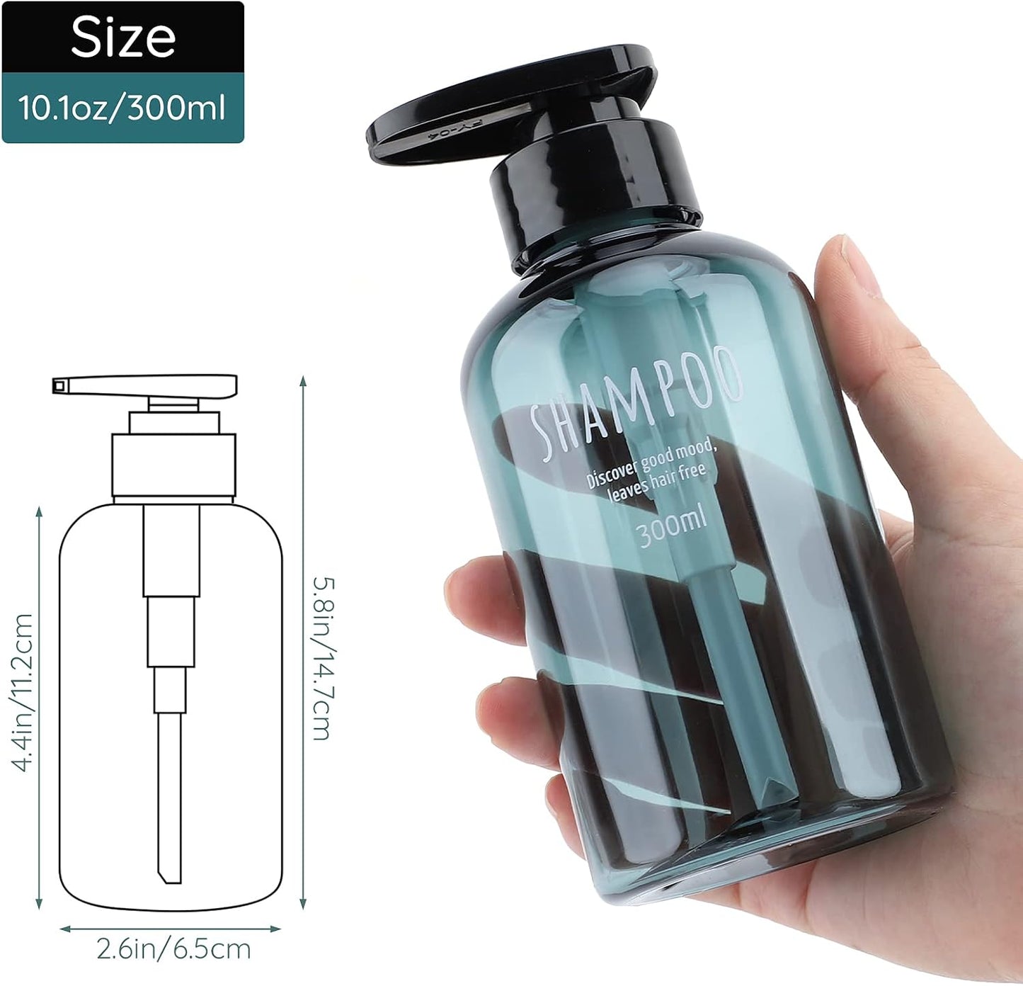 Shampoo and Conditioner Dispensers - 10oz Refillable Pump Bottles | 3-Pack Blue Plastic for Shower