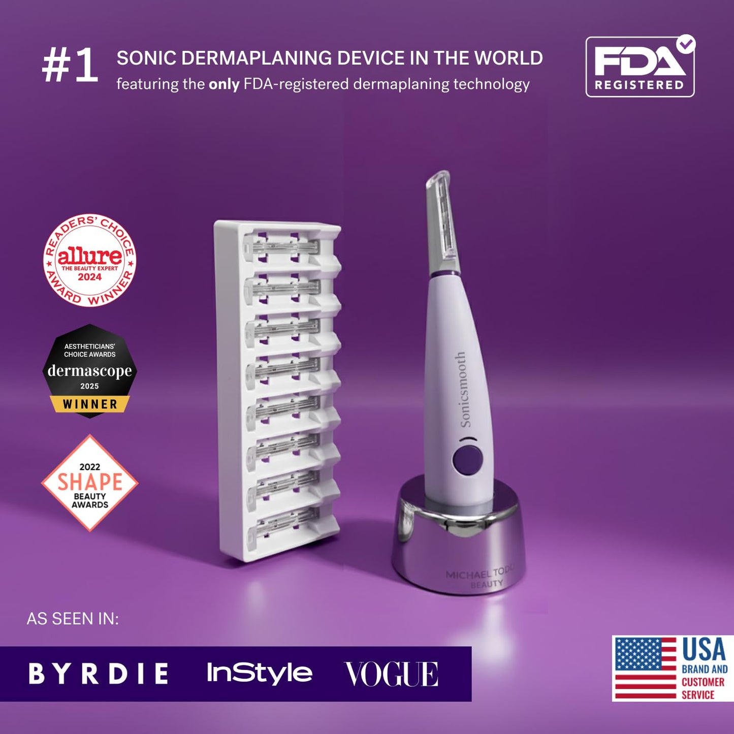 Michael Todd Beauty Sonicsmooth Dermaplane Razor - Women's Face & Eyebrow Trimmer | 8 Weeks of Blades for Smooth Skin