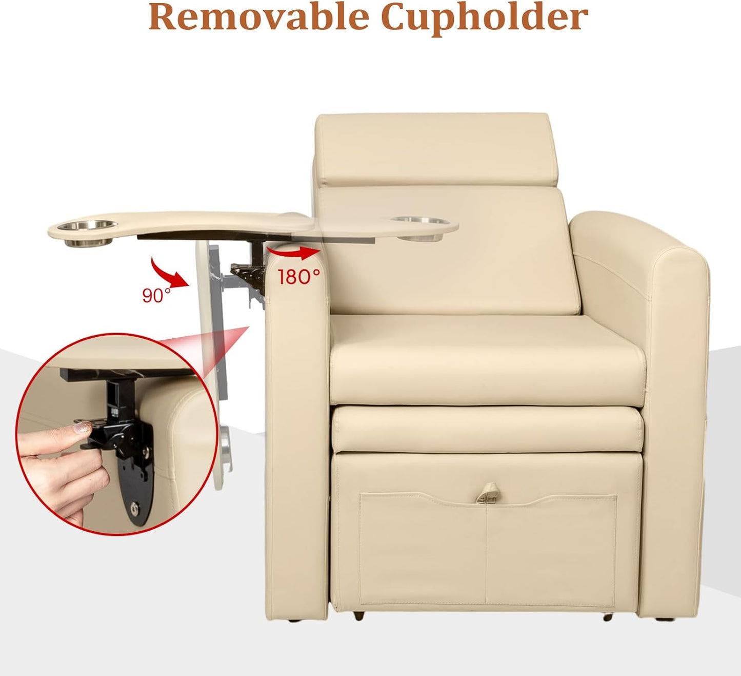 Electric Pedicure Chair - Adjustable Backrest & Movable Cup Holder | Professional Spa Salon Equipment (Bleached Sand)