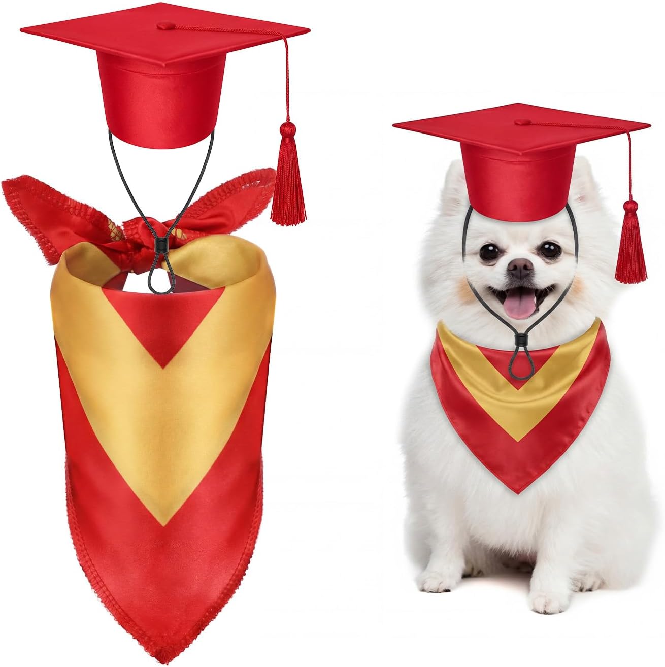 Dog Graduation Cap and Bandana Costume Set - Adjustable, Washable Pet Outfits for 2026 | Yellow, Small