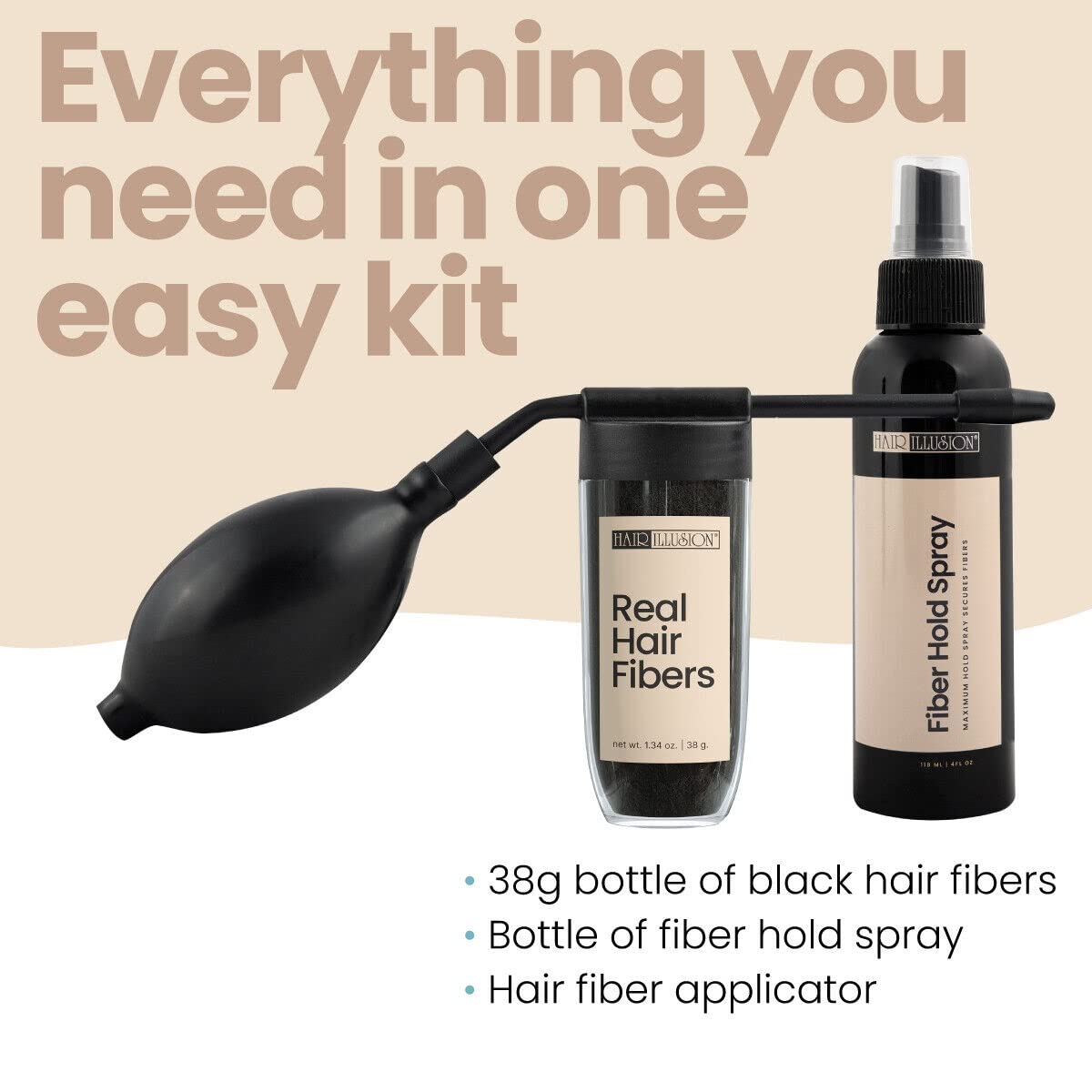 Hair Illusion Combo Kit - Hair Fiber Spray & Applicator Set | Brown, 38g