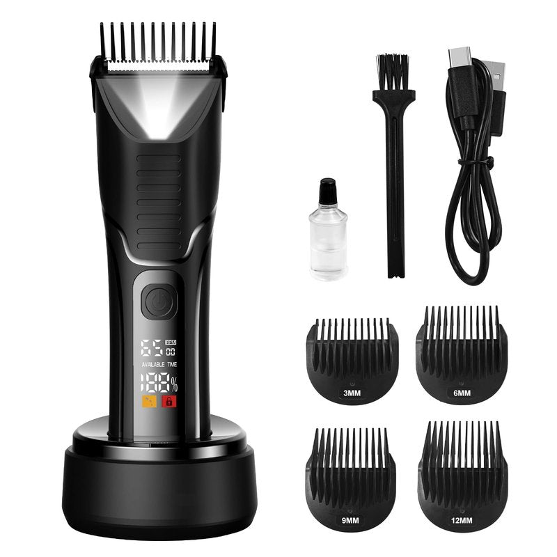 Body Hair Trimmer for Men - Pubic Hair Trimmer for Man - Electric Ball Shaver with LED Light - IPX7 Waterproof Wet/Dry Groomer kit for Groin -USB-C Rechargeable - Men's Pubic, Groin and Body Shave