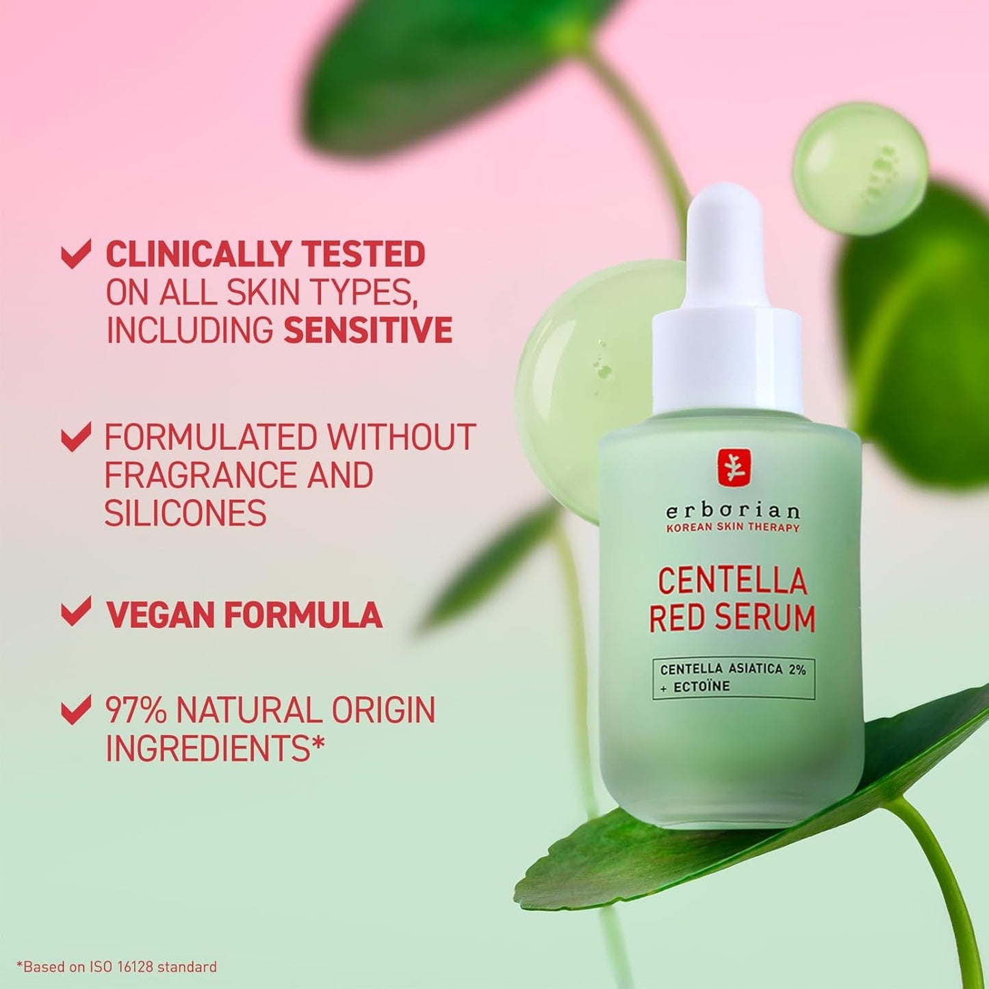 Erborian Red Serum - Daily Hydrating Redness Treatment for Sensitive Skin | Lightweight Barrier Support with Centella