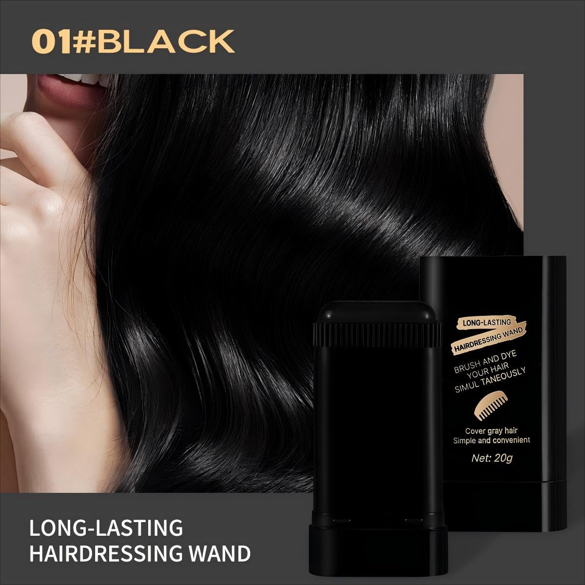 Hair Color Stick & Comb - 2-in-1 Waterproof Root Touch-Up Tool for Men & Women | Black (2PCS)