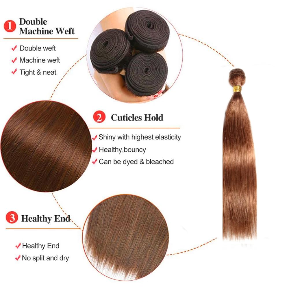 #30 Brown Bundles Straight Bundles Human Hair 28 Inch Light Brown Straight Bundle Unprocessed Brazilian Virgin Weave Hair 1 Bundle 50 Gram Per Bundle