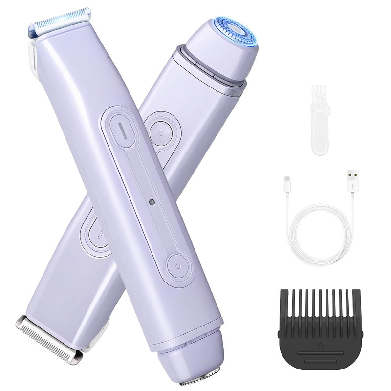 QREEYX Bikini Trimmer Electric Razors for Women, 2-in-1 Dual-Head Cordless Body Hair Trimmer Facial Hair Removal for Face Lip Chin Pubic Underarm Legs, IPX6 Waterproof, Gifts for Women