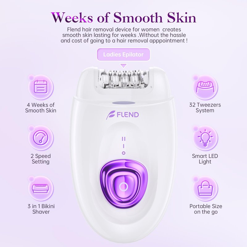 Epilator for Women, Cordless Facial Hair Removal Device with Shaver Head and Trimmer, Smooth Glide Epilators 2 Speeds & 36 Tweezers for Face Legs Arms Armpit Bikini