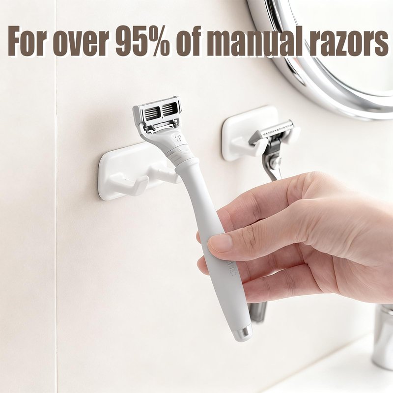 mioluo 2pcs Razor Holder for Shower, Self-Adhesive Shower Razors Holder Removable No Drilling Holes Blade Razor Holder Hook for Shower,White