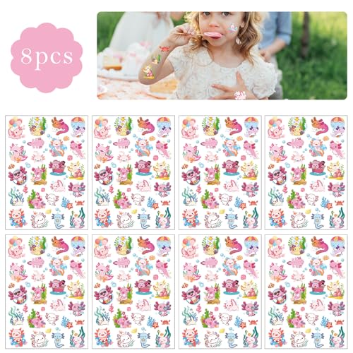 Cute Pink Axolotl Temporary Tattoos - 200 Stickers for Kids