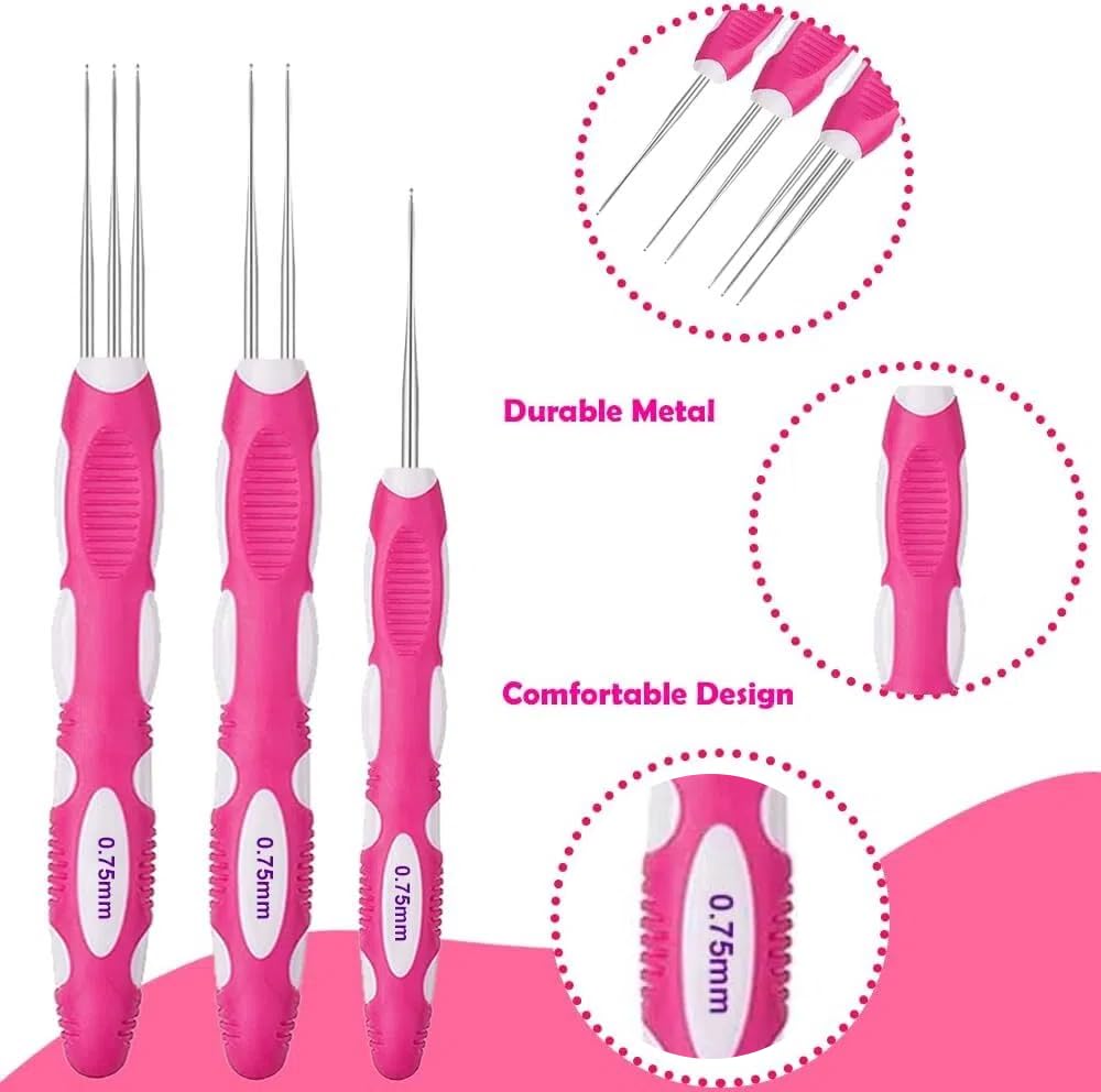 Yarniss Dreadlocks Crochet Hooks with Ergonomic Handle, Braid Hair Locking Tool, 3pcs Dreadlock Crochet Needle 0.75mm