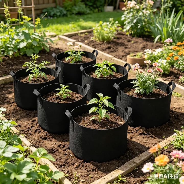 5 Gallon Fabric Grow Bags - Breathable Nonwoven Planter Pots with Handles | 6-Pack, Black