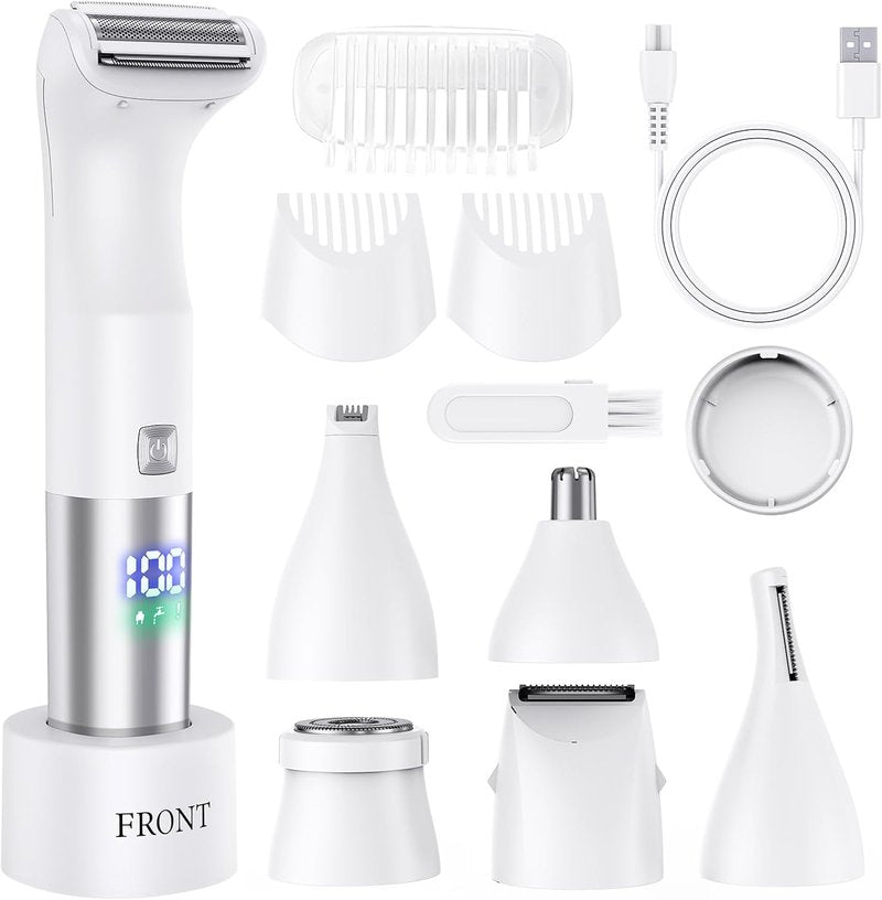 Bikini Trimmer for Women - 6-in-1 Cordless Electric Razor, IPX7 Waterproof Hair Remover for Face, Body & Sensitive Areas