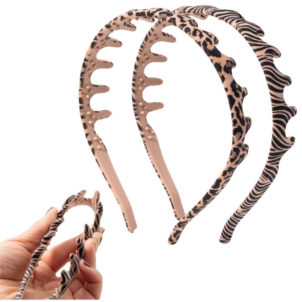 Silicone Comb Headbands for Women - Non-Slip, No Headache Design | 2-Pack in Tortoise & Black