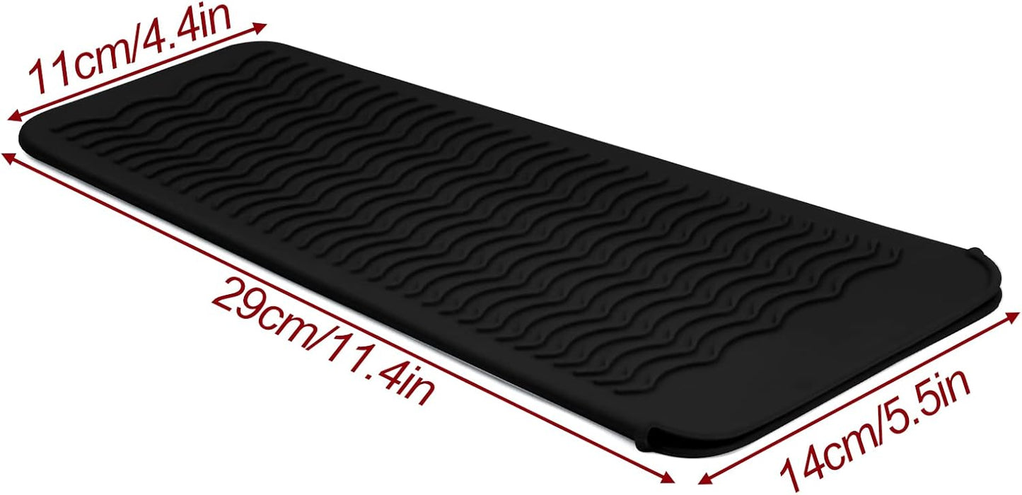 Silicone Heat Resistant Mat for Hair Tools - Pouch for Curling Iron & Straightener | Black