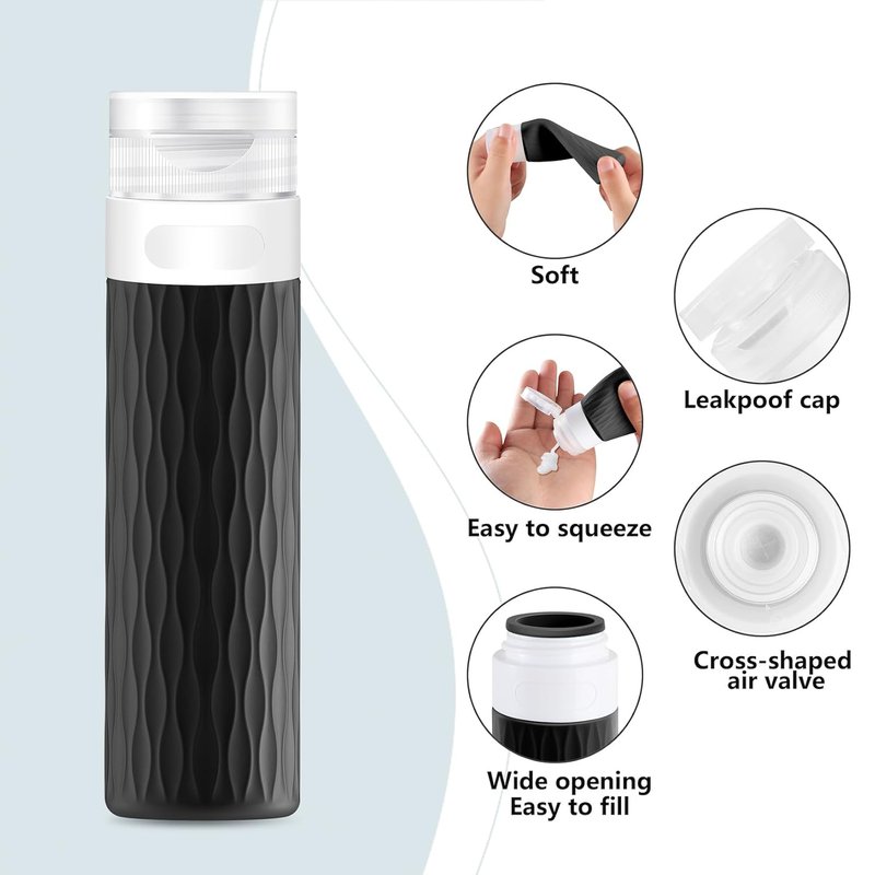 Travel Bottles for Toiletries - TSA Approved 3.4oz Leak Proof Silicone Containers | Refillable Essentials Kit (4 Pack)