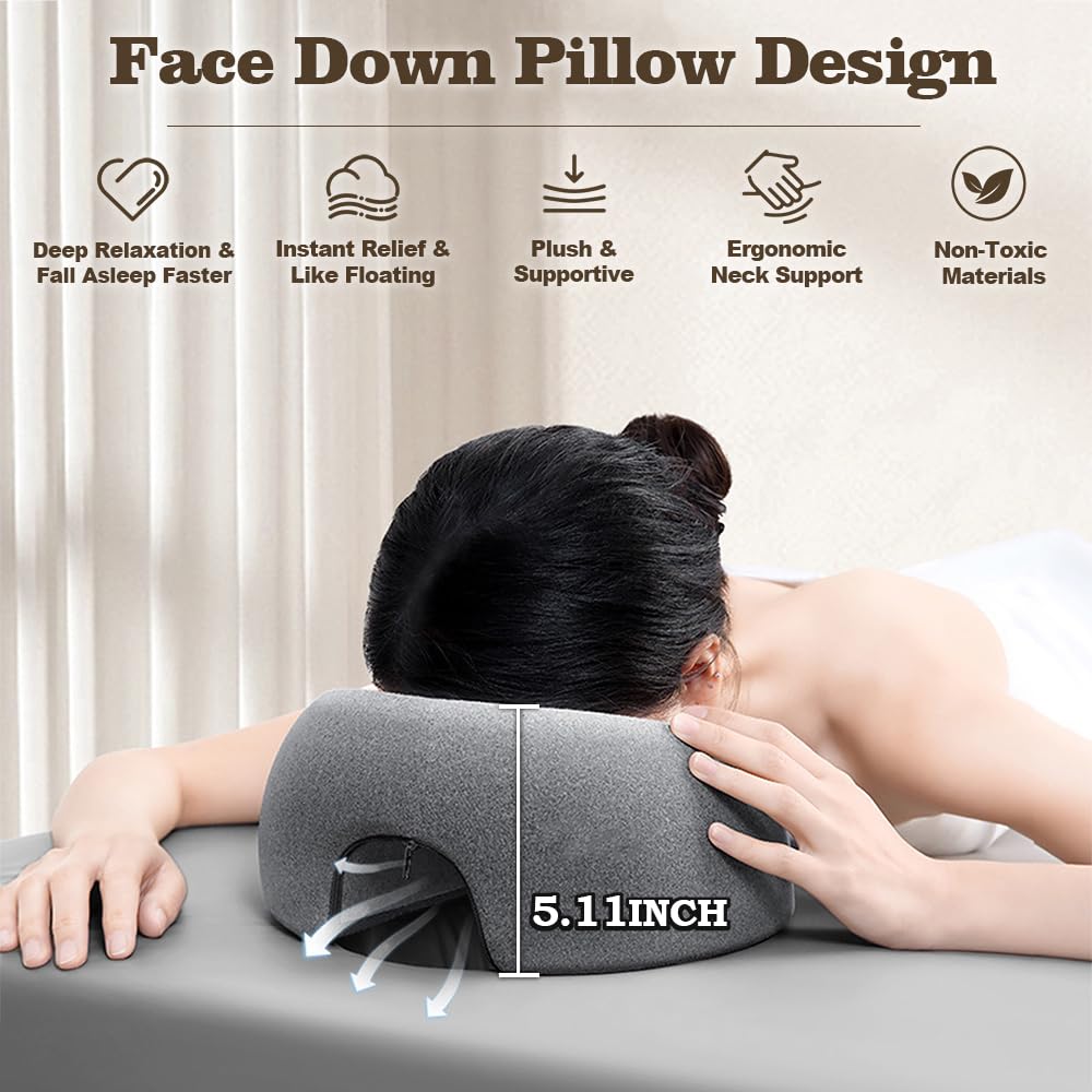 Goldencivetcat Face Down Pillow for Massage Table,Massage Headrest for Bed,Stomach Sleeping,BBL Pillow After Surgery,Post-Eye Surgery Recovery,Tanning Pillow with Removable Cover