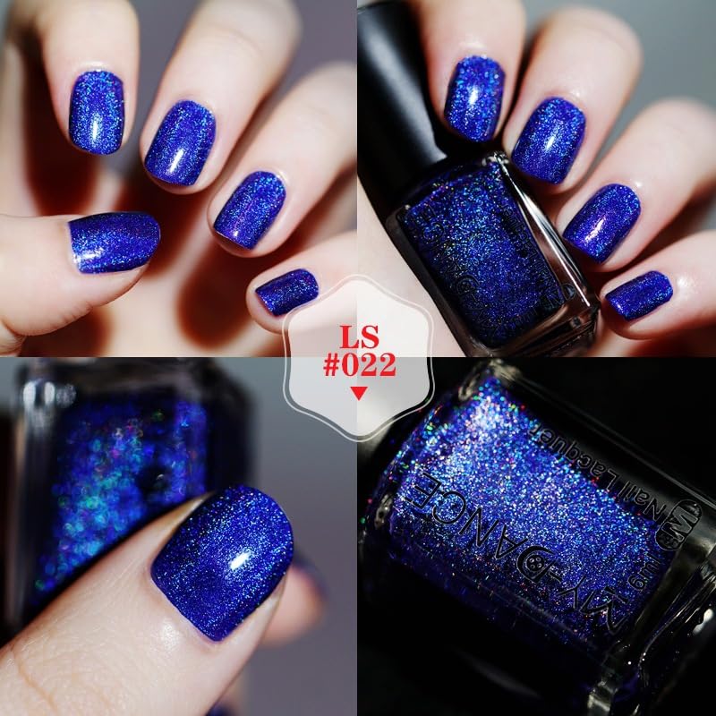 Holographic Deep Royal Blue Nail Polish - Quick Dry Glitter 6ml