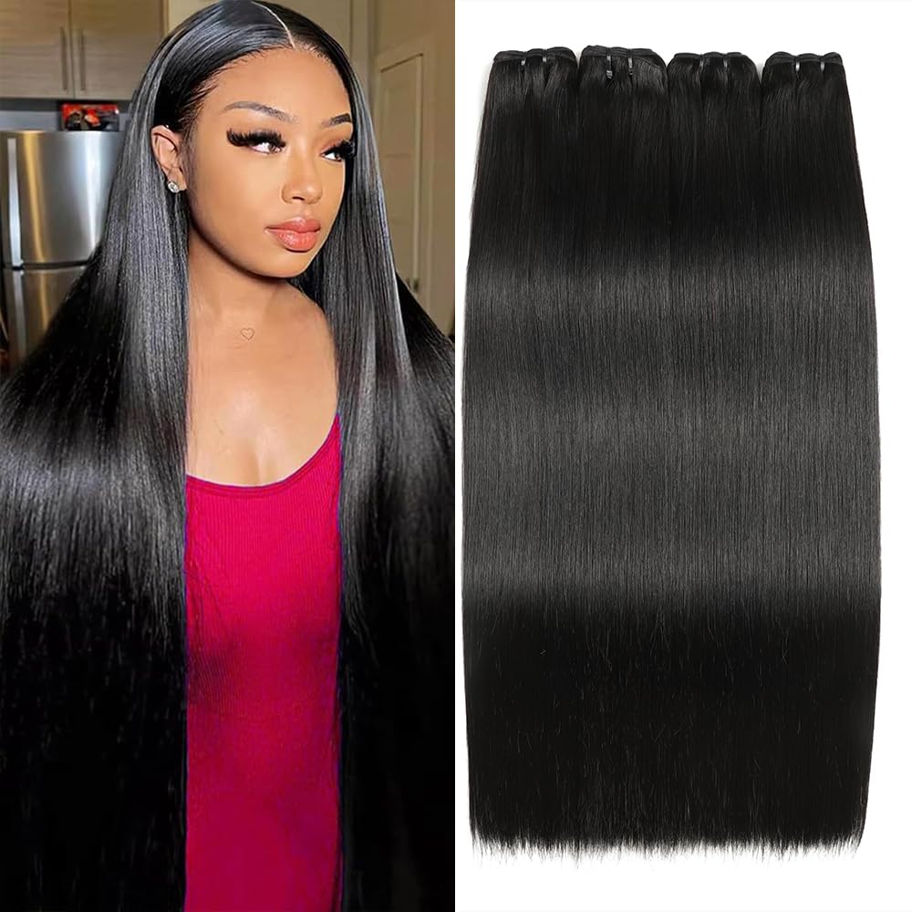 Human Hair Bundles - Straight 14-20 Inch Extensions | No Tangle, No Shedding, Double Weft, Natural Color
