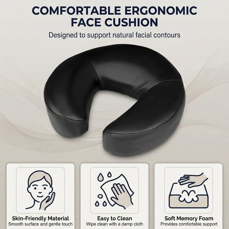Adjustable Massage Headrest - Portable Face Cradle Pillow with Armrest | Fits 6"-17" Mattresses, Memory Foam - Black