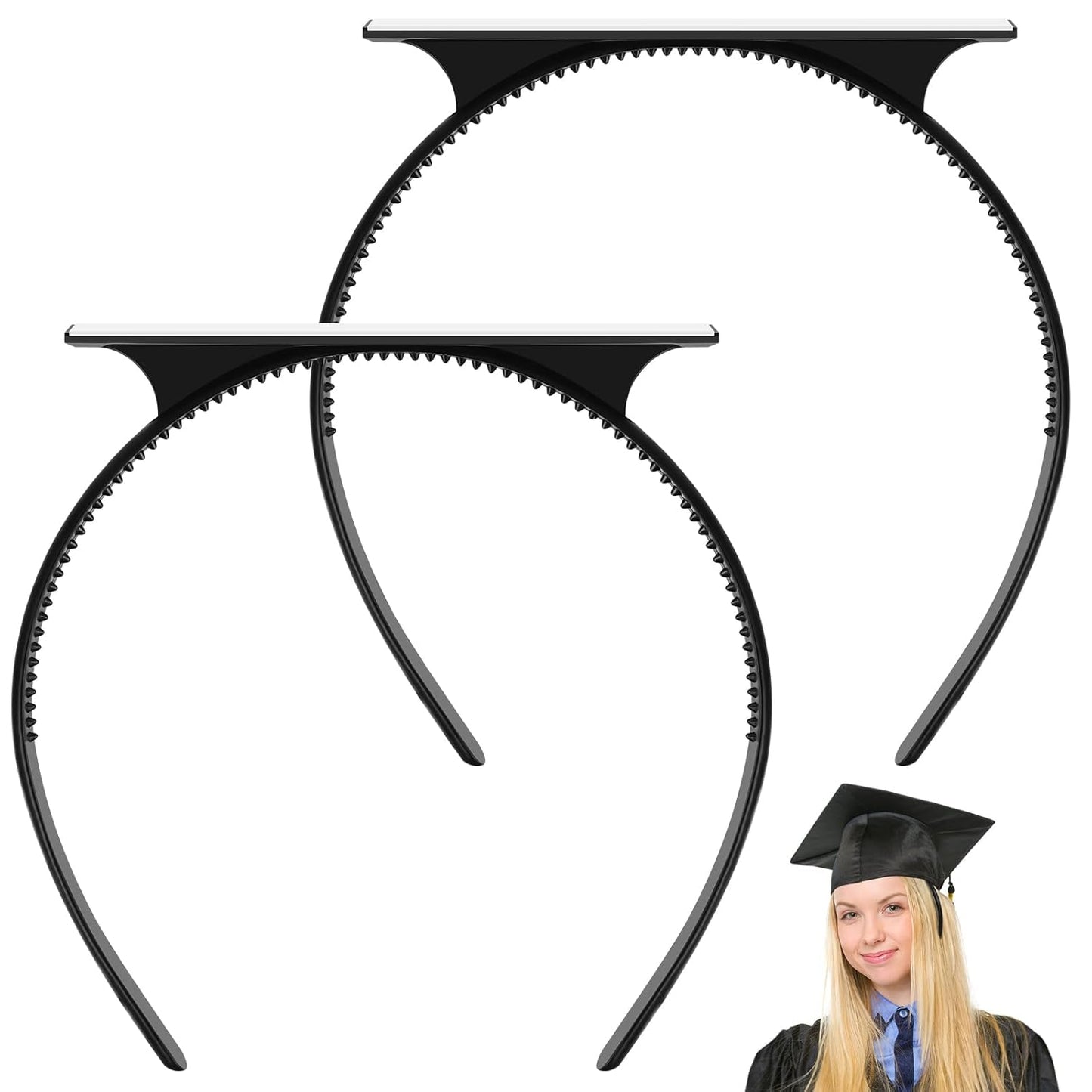 Graduation Cap Headband - 2 Pack Securely Holds Caps & Keeps Your Hairstyle Intact | Adjustable Fit