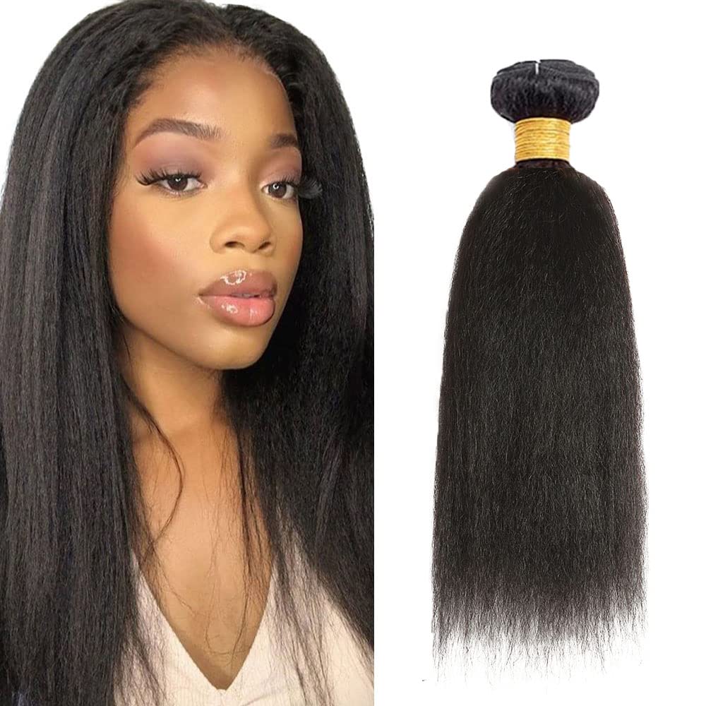 Human Hair Bundles Kinky Straight Bundles 24 Inch #1B Natural Black Yaki Straight Bundle Unprocessed Brazilian Virgin Weave Hair 1 Bundle 50 Gram Per Bundle