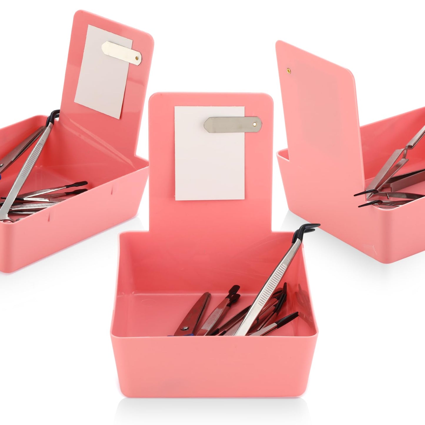 Tioncy 14 Pack Dental Working Lab Pan, Dental Lab Work Case, Medium Plastic Pans with Stainless Steel Clip for Holding Job Cards and Notes Lab Organization (Pink)