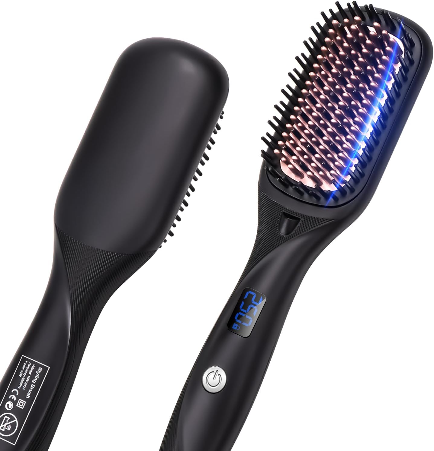 Hair Straightener Brush - Ceramic Ionic Hair Straightener Comb for Women | 20s Fast Heating | 2-in-1 Flat Iron & Brush, Black