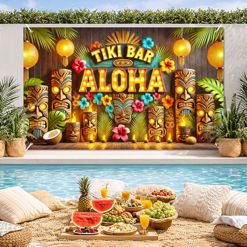 Aloha Luau Party Banner - 71x43 Inch Tiki Backdrop for Summer Events