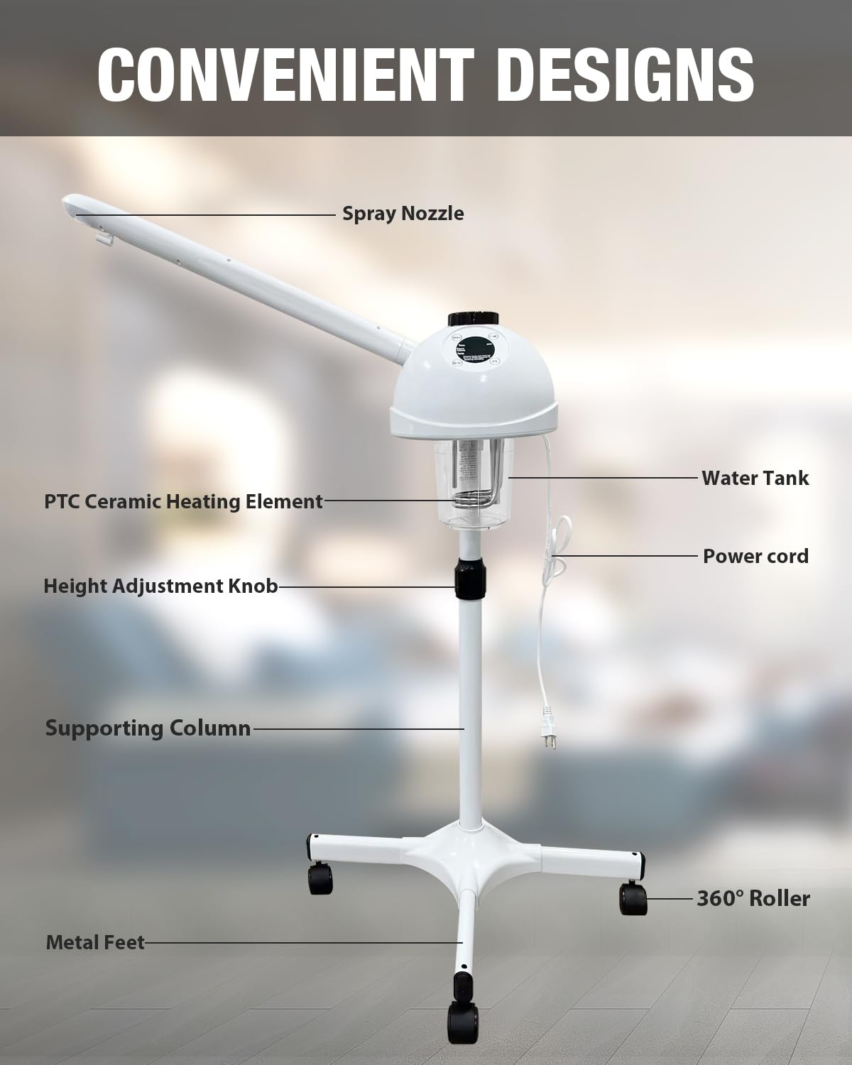 Professional Facial Steamer with Hot Ozone Function—Ideal for Estheticians and Beauty Professionals, for Use at Home or in the Salon