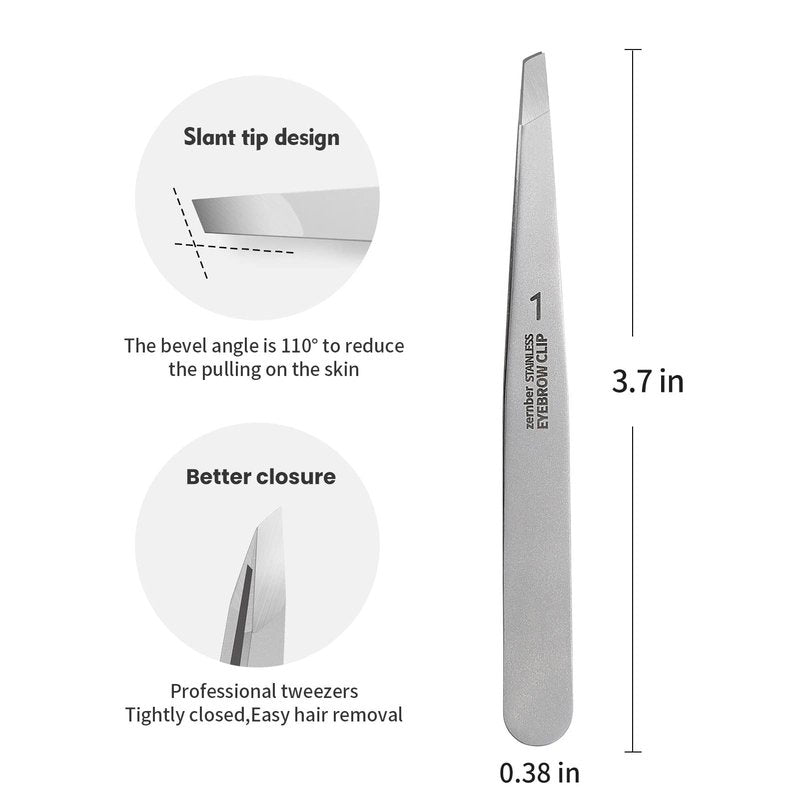 ZERNBER Eyebrow Hair Removal Tweezers, Slant Tweezer Handmade Professional Eyebrow Facial & Hair Remover Better closure Stainless Steel
