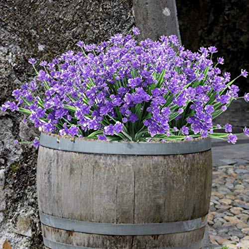 Artificial Lavender Flowers - UV Resistant Faux Plastic Shrubs, 6PCS