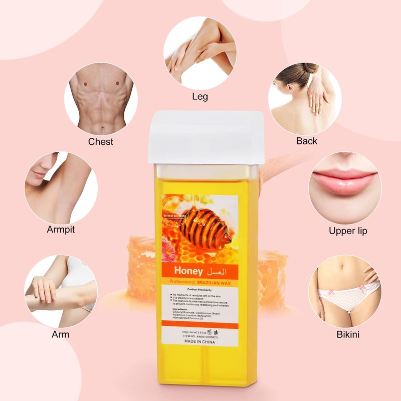 Seopri Roll On Wax, Honey Hair Removal Wax Cartridge, Depilatory Wax Roller Refill, 4 Pack - 100% Natural Material, Dermatologically Tested, Easy & Safe to Use, For Body Waxing, Leg and Arms