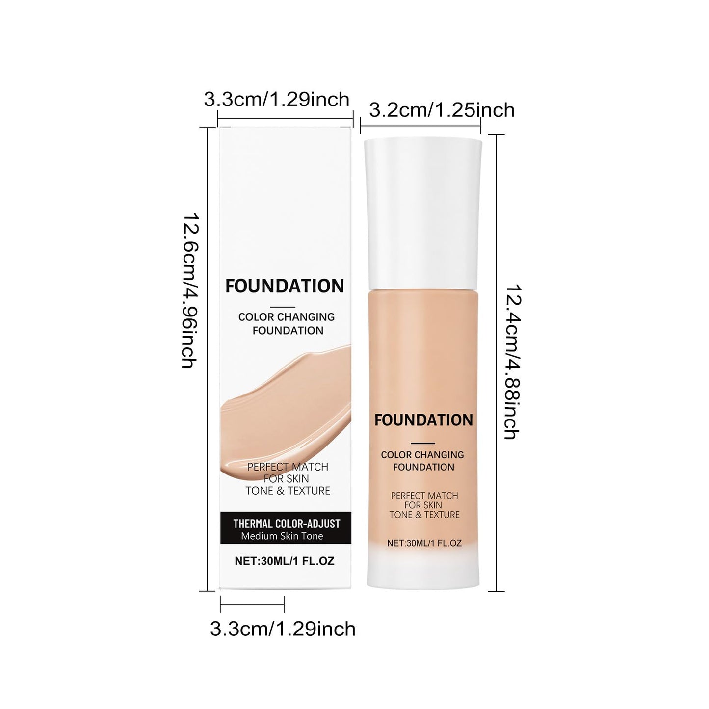 Color Changing Foundation, Skin Tone Adapting Liquid Foundation for Women, Blurs Imperfections & Fine Lines, Instantly Adapts to Your Skin Tone(Medium)