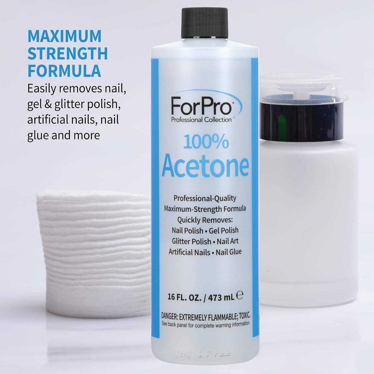 100% Pure Acetone Nail Polish Remover - 16 fl. oz. for Natural & Acrylic Nails | Gel Polish & Glitter Remover