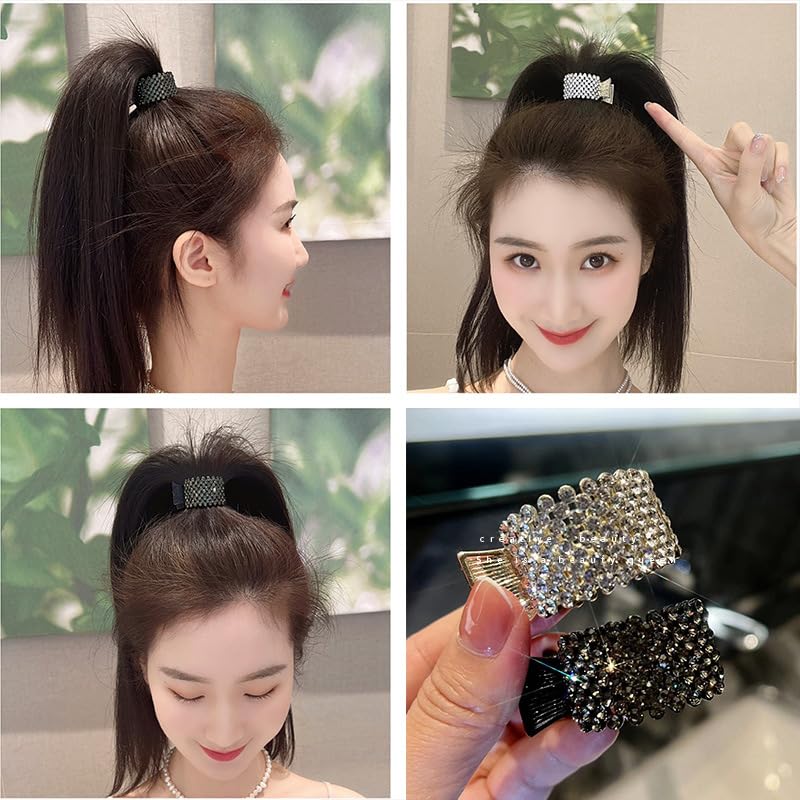 Hair Claw Clips - 3PCS Rhinestone Shark Clips for High Ponytails | Nonslip Hair Accessories for Thick Long Hair