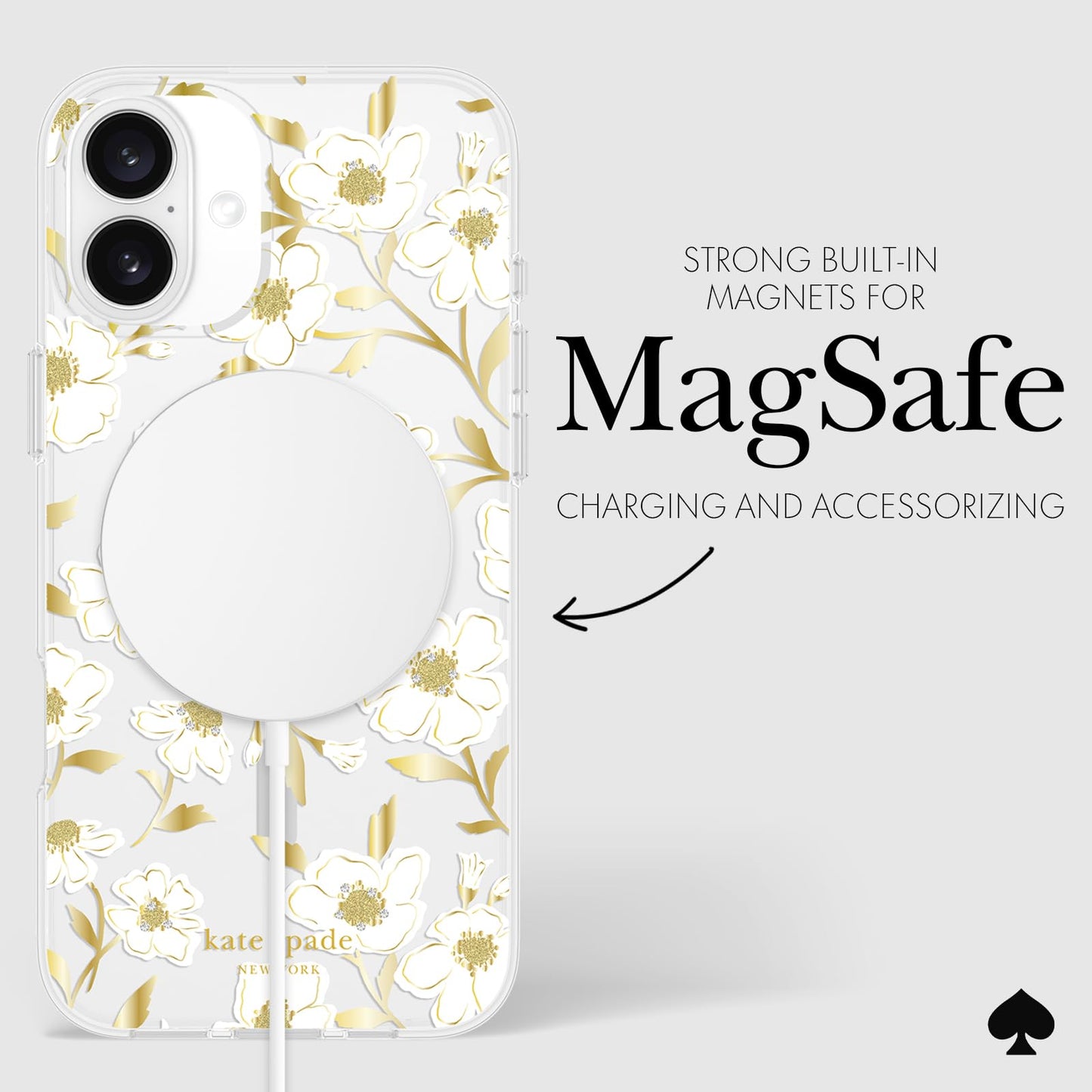 kate spade new york iPhone 16 Plus Case - Compatible with MagSafe - Designer Phone Case - Sunshine Floral Gems