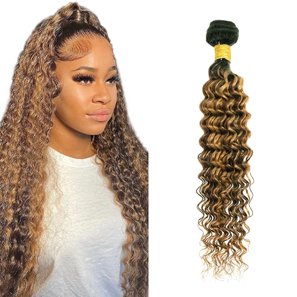 Ombre Brown Bundles Human Hair Highlight Deep Wave Bundles 20 inch P4/27 Human Hair Bundle 3 Tone Deep Wave Bundle