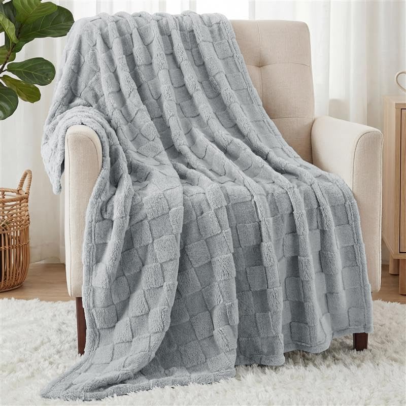 Utopia Bedding Checkered Fleece Throw Blanket - Cool Grey 50x60