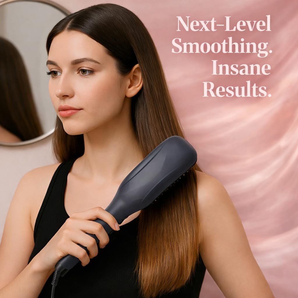 Speedy Precision Hair Straightener Brush - Sleek Hair in Minutes | LED Display 170-430°F, Curved Design for Comfort