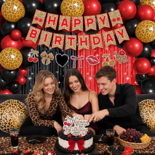 Red Cheetah Print Balloons & Birthday Decorations Set - 72pcs