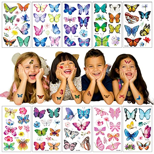 100 Pcs Colorful Waterproof Butterfly Temporary Tattoos for Kids