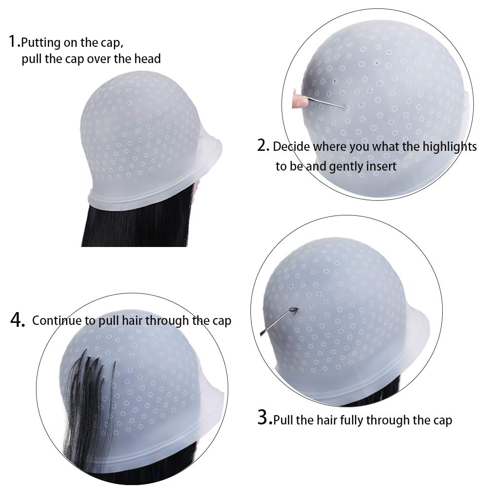 Silicone Highlight Caps Set - Professional Reusable Hair Dyeing Tools | 2 PCS with Hooks for Easy Application