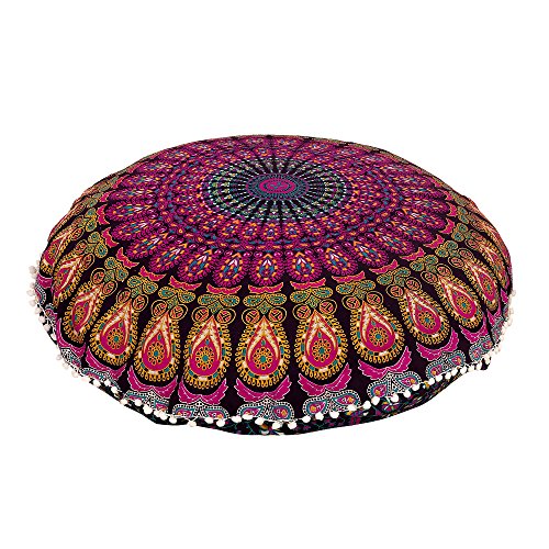 32" Purple Mandala Floor Pillow Cover - Bohemian Cotton Seating