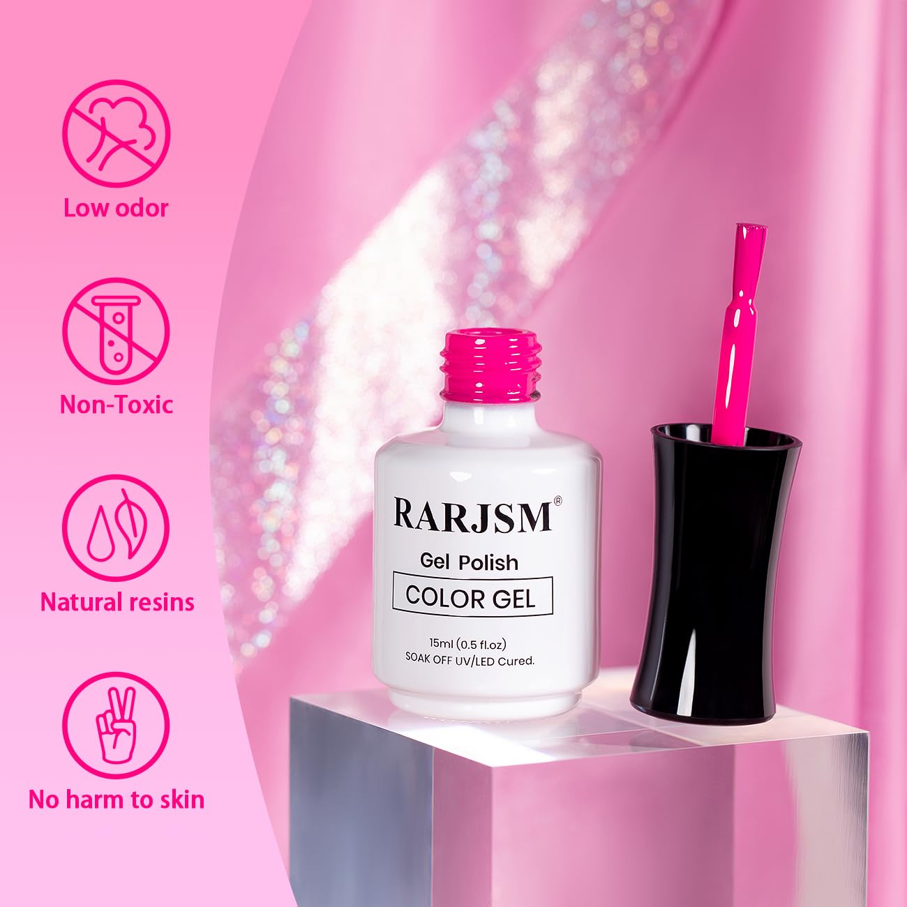 RARJSM Hot Pink Gel Nail Polish Neon Pink Gel Polish BrightPink GelNailPolish 1PCS 15ML Long Lasting Gel Polish Soak off U V Curing Required Nail Art Varnish Salon DIY at Home
